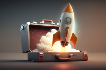 Rocket coming out of the open briefcase, Generative AI