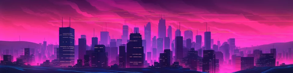 Gartenposter Rosa City background in vaporwave and synthwave style, city ​​wallpaper, Generative AI