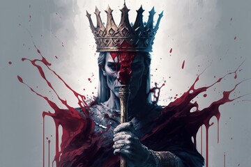 A king or queen holding a scepter with blood stains, created with Generative AI technology