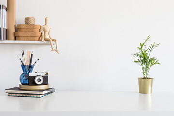 Home office desk. Creative workspace. Mock up.	