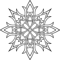 Stylized contour Victorian Gothic ornament. Tattoo, ornamental design element, for mehndi, line art type