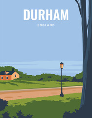 Naklejka premium landscape illustration background of Durham, england. vector with colored style for poster, postcard, card, print.