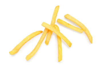 Tasty french fries on white background