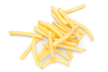 Tasty french fries on white background