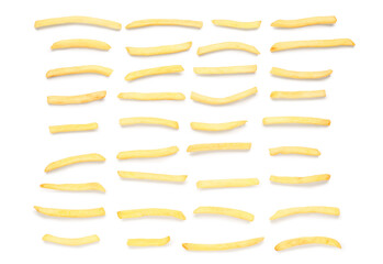 Composition with tasty french fries on white background