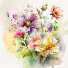 summer bright colorful flowers in a watercolor style. generative ai	