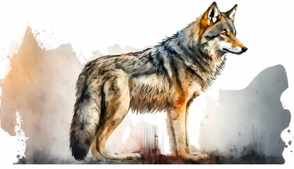 wolf, animal, watercolor illustration isolated on a white background. Generative AI illustration