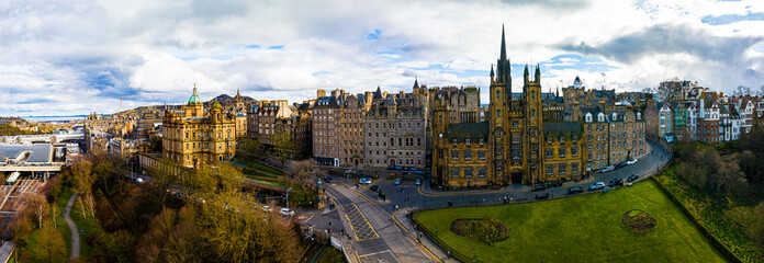 Aerial view of Old city and Royal mile in Edinburgh