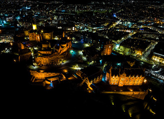 Aerial view of Edinburgh castle in the night