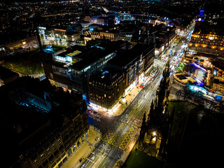 Fototapeta na wymiar Aerial view of Edinburgh castle in the night