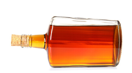 Bottle of rum on white background