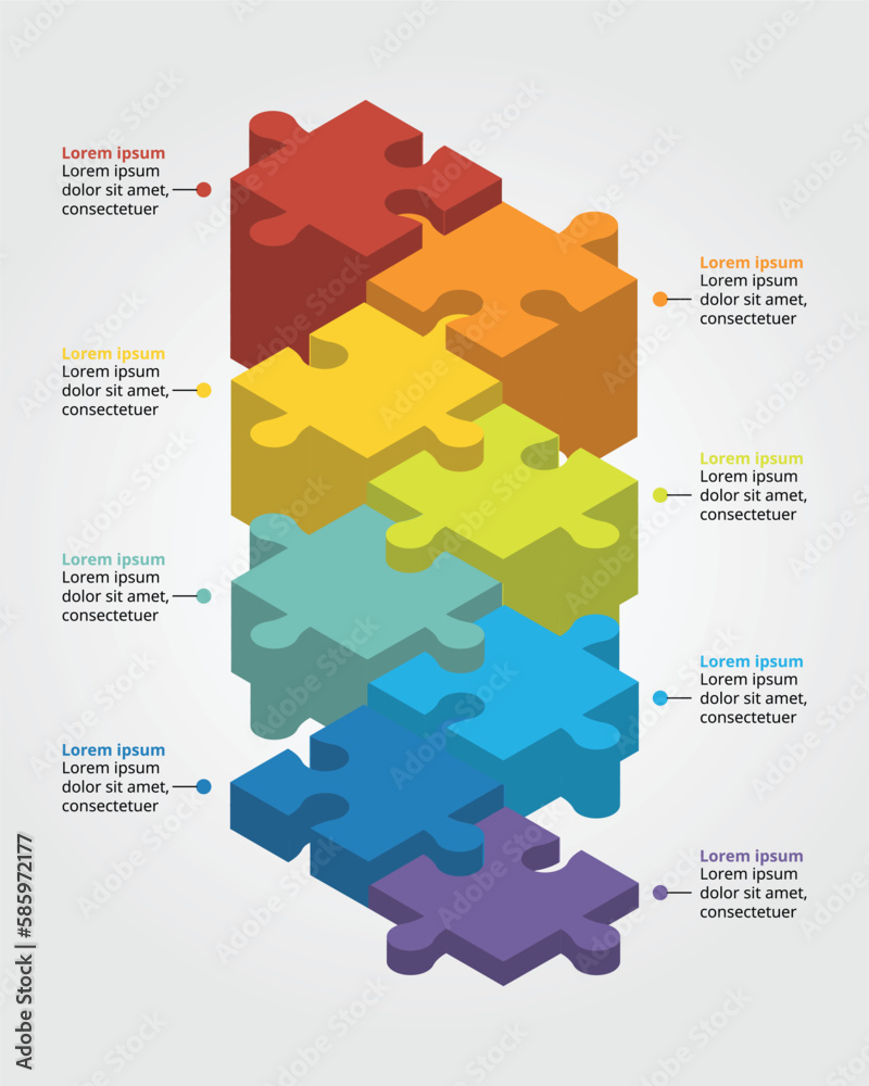 Wall mural jigsaw timeline template for infographic for presentation for 8 element