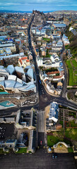 Fototapeta premium Aerial view of Scottish Parliament in Edinburgh, located on the Royal Mile in the Canongate