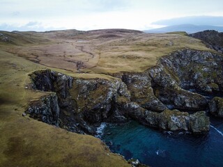 Hillswick cape aerial view, Shetland Islands, Scotland