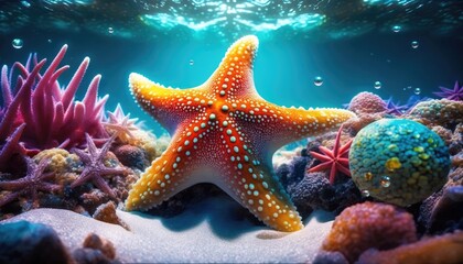 starfish in the blue ocean