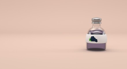purple grape juice, bottle with purple grape essence, grape oil, grape syrup (3d illustration)
