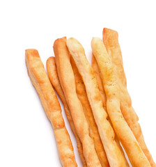 Tasty Italian Grissini on white background, closeup