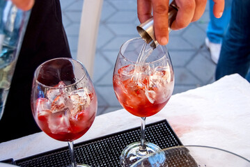 cocktail preparation alcoholic cocktail drink mixing different ingredients