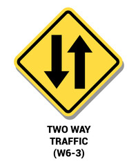 Manual On Uniform Traffic Control Device ( MUTCD ) TWO WAY TRAFFIC , United States Road Symbol Sign with description 