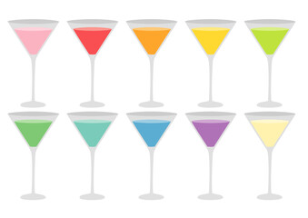 カクテルの入ったグラスのイラストのセット_4
