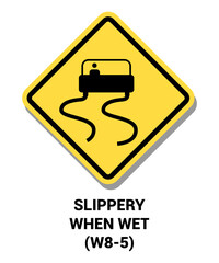 Manual On Uniform Traffic Control Device ( MUTCD ) SLIPPERY ROAD WHEN WET , United States Road Symbol Sign with description 
