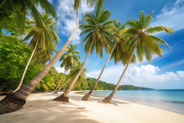 Beautiful beach on a Tropical island with white sand and palm trees Generative AI