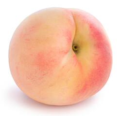 Yellow and Pink Peach fruit with leaf isolated on white background, Fresh White Peach on White Background With clipping path.