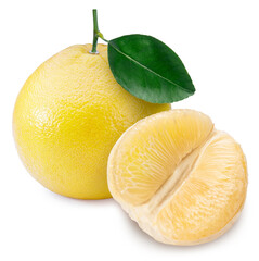 Yellow pomelo fruit isolated on white background, Fresh Grapefruit on White Background With clipping path.
