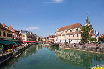 View of  the beautiful town of Annecy, also known as the 'Venice of the Alps'