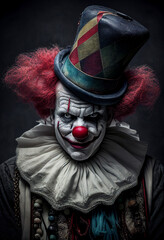 illustration of a creepy scary clown like from a horror movie, generative AI