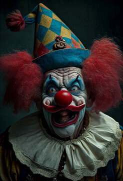 illustration of a creepy scary clown like from a horror movie, generative AI