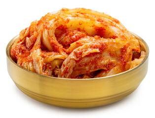 Korean pickle and seasoning Spicy Kimchi Korean traditional food, Kimchi salad made with vegetable cabbage and pepper on wooden table.