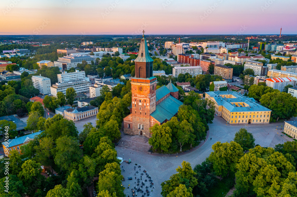 Poster Sunset view of the cathedral in Turku, Finland