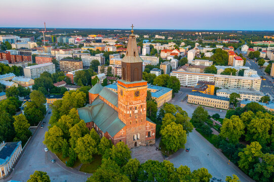 Sunset view of the cathedral in Turku, Finland