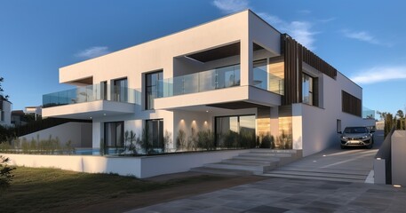 Obraz na płótnie Canvas Luxury residential development with pool, generative ai