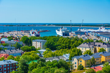 Aerial view of port in Hanko, Finland during a sunny day
