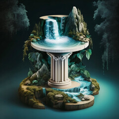 Waterfall Statue Natural Scene Product Display Podium Generative AI