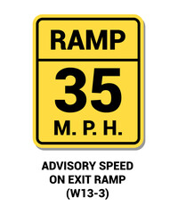 Manual On Uniform Traffic Control Device ( MUTCD ) ADVISORY SPEED ON EXIT RAMP 35 MPH , United States Road Symbol Sign with description 