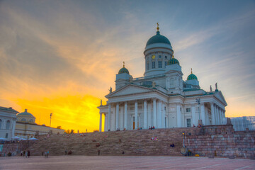 Sunset view of the Helsinki cathedral, Finland.
