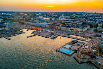 Sunset panorama of Helsinki in Finland