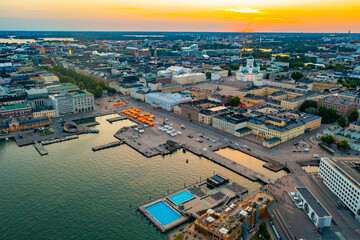 Sunset panorama of Helsinki in Finland