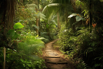 Obraz premium A Path in a tropical forest Generative AI