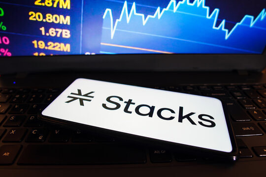 March 27, 2023, Brazil. In this photo illustration, the Stacks (STX) logo is displayed on a smartphone screen.