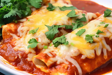 Cheesy Enchiladas with Rich Tomato Sauce Topped with Fresh Cilantro, generative ai