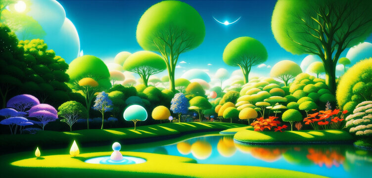 Beautiful Park Landscape of Dreams Generative AI Art Illustration