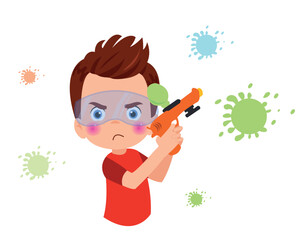 cute boy playing with toy gun