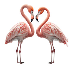 Fototapeta na wymiar a summer-themed illustration featuring two majestic isolated pink flamingo birds set on a transparent background and provided in PNG. Generative AI