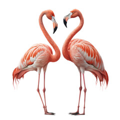 a summer-themed illustration featuring two majestic isolated pink flamingo birds set on a transparent background and provided in PNG. Generative AI