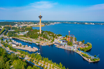 Panorama view of Särkänniemi amusement park in Tampere, Finland