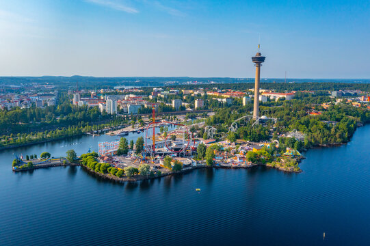 Panorama view of Särkänniemi amusement park in Tampere, Finland